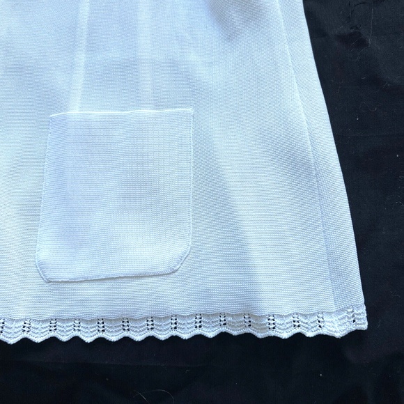 CARTE Knit Top Short Sleeve Collared Vintage Lace Flower Buttons Pockets Cream L - Picture 3 of 7